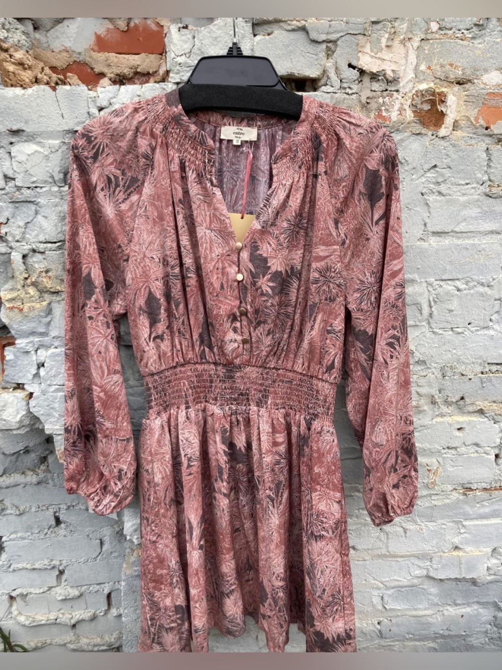 entro Mauve Pink Floral Long-Sleeve Smocked Waist Dress